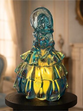 Vintage Wheaton Blue Carnival Glass Lady Figurine Fairy Lamp Decor